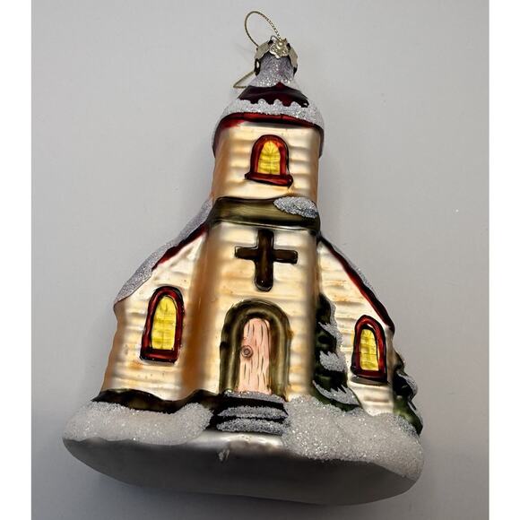 Vintage Old World Christmas Ornament Blown Glass Church - Picture 1 of 8